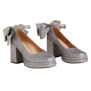 Torrid x Betsey Johnson Collab Silver Glitter Platform Shoes Bow‎ Heel 11WW NEW
